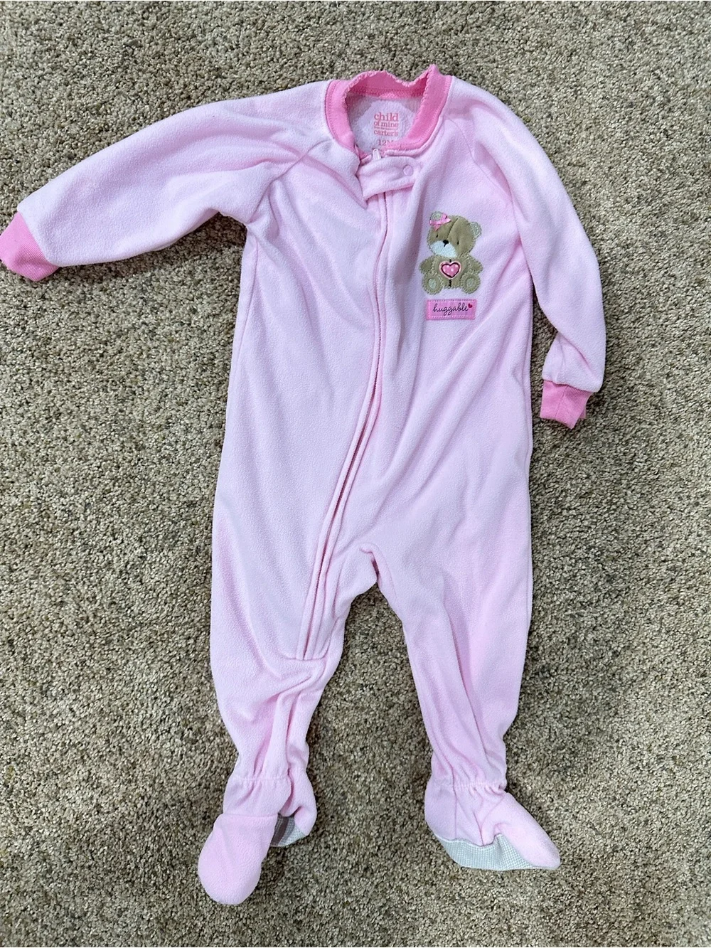 Carter's Light Pink Footed One-Piece Sleeper with Bear Applique